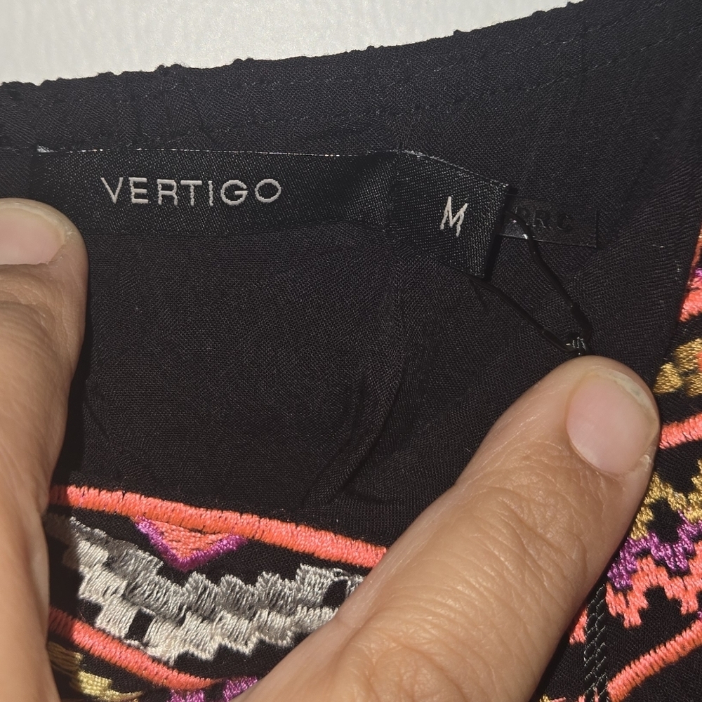 Vertigo Pink and Black Off-Shoulder Asymmetrical Embroidere Sundress  B3 - Picture 7 of 10